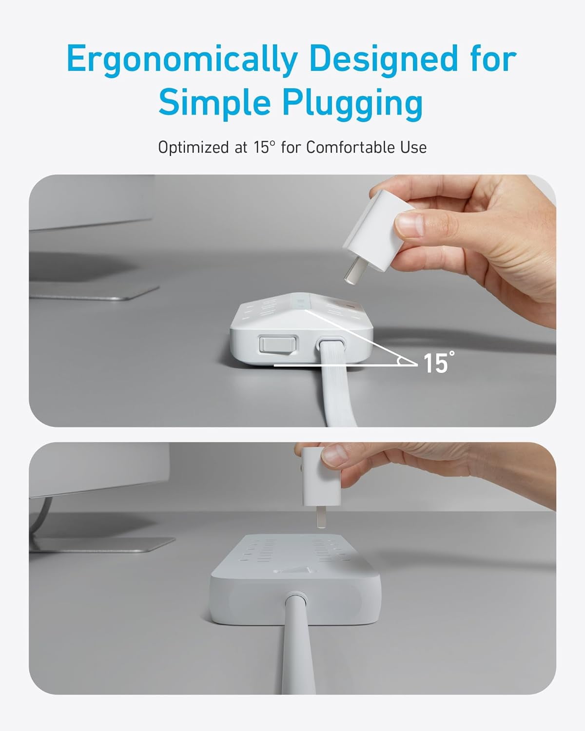 Flat Plug Power Strip(300J), Anker 20W USB C Power Strip, 10-in-1 Ultra Thin Power Strip with 6 AC, 2 USB A/2 USB C,5ft Extension Cord, Desk Charging Station,Home Office College Dorm Room Essentials
