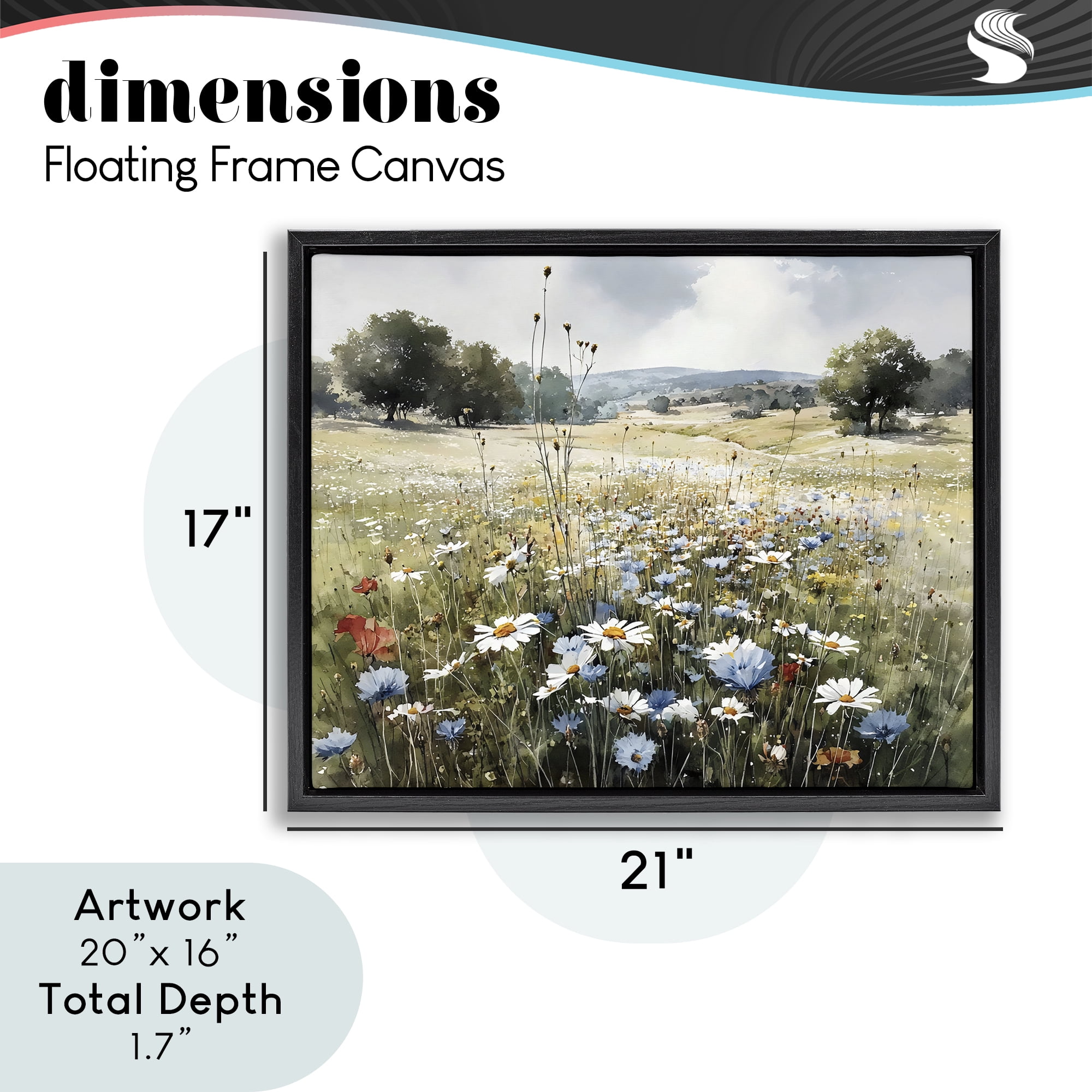 Stupell Industries Calm Meadow of Wildflowers Black Framed Floater Canvas Wall Art, design by Franklyn Gregory