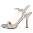 thumbnail image 2 of FSJ Women Graceful Square Open Toe Sandals Pearl Studded Adjustable Buckle Ankle Strap Stiletto High Heel Slingback Wedding Shoes Size 12 Silver, 2 of 4