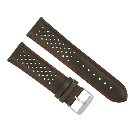 21MM FOR TAG HEUER CARRERA PERFORATED LEATHER STRAP BAND QUICK RELEASE BROWN RED