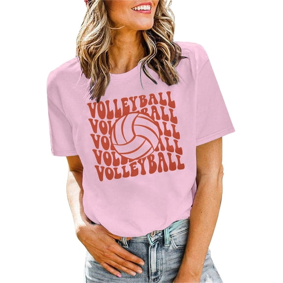 PMVFHDE Womens Athletic Tops Short Sleeve Volleyball Graphic T-Shirt Casual Sport Tee