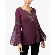 JM Collection - Embroidered Bell-Sleeve Blouse - Regular - M