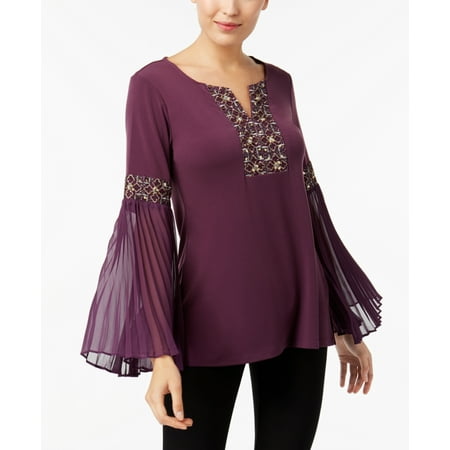 JM Collection - Embroidered Bell-Sleeve Blouse - Regular - M