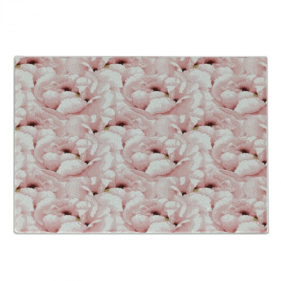 Watercolor Cutting Board, Vintage Hand Drawn Flowers Blossoming Nature Spring Season Inspirations, Decorative Tempered Glass Cutting and Serving Board, Small Size, Pale Pink, by Ambesonne