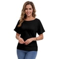 thumbnail image 5 of Women's 2-Pack Black Short Dolman Sleeve Tops, Casual Boat Neck Tees, 5 of 7