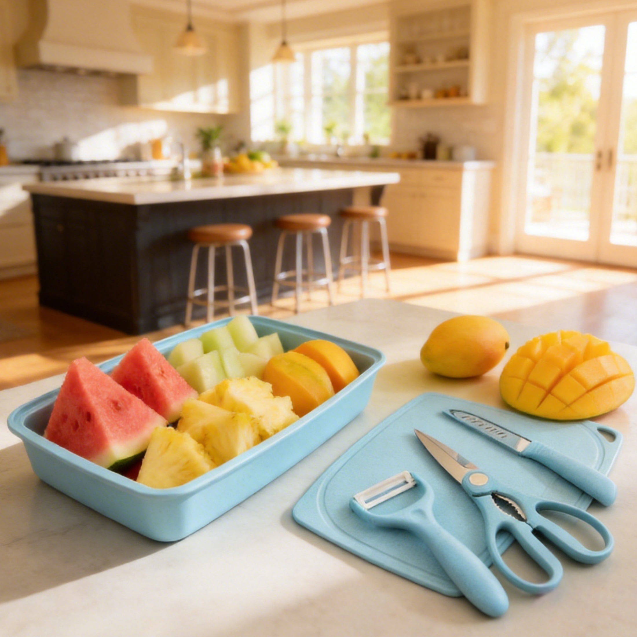 5-in-1 Cutting Board, Knife, Peeler, Scissors and Tray Set/Travel, Camping/Outdoor, Dorms  Small Cutting Boards  Dishwasher Safe