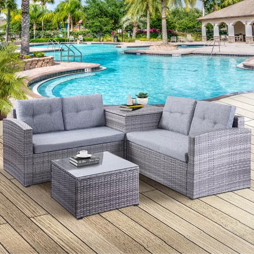 Patio Furniture Sectional Sofa Sets Outdoor Furniture Set With Large Storage Box Patio Furniture Sectional Set Outdoor All Weather Rattan Conversation Sets For Patio Backyard Porch Grey R721 Walmart Com Walmart Com