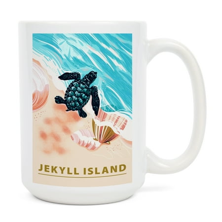 

15 fl oz Ceramic Mug Jekyll Island Georgia Courageous Explorer Collection Turtle and Shells Safely to Sea Dishwasher & Microwave Safe