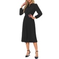 thumbnail image 4 of Vestido Midi A-Line de Manga Larga con Cinta en V Plisado para Mujer INSPIRE CHIC Talla XS Negro, 4 of 6