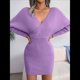 thumbnail image 4 of Vestido Mini de Punto Cruzado de Larga con de Murciélago para Cóctel para Mujer Púrpura L, 4 of 9