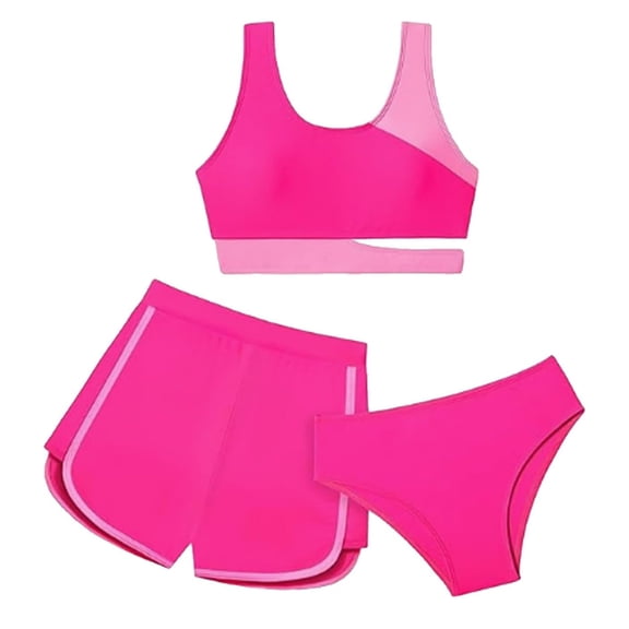 CAIVO Girls 3 Piece Bikini Young Kids Patchwork Color Swimming With Shorts Bathing Suit Tween Summer Swimwear Birthday Swimsuit Sets