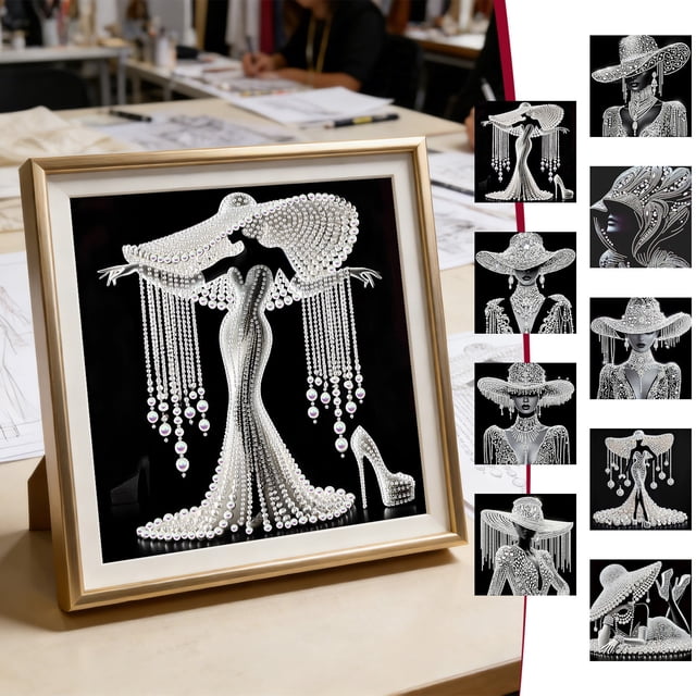 Elegant Lady Rhinestone Art Kit, Diy Diamond Painting With Numbered Canvas, for Home Wall Decor, A