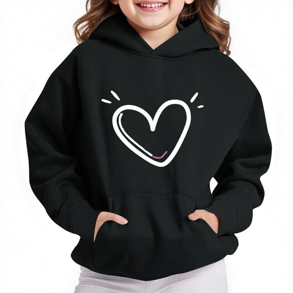 JUSLIO Hoodies for Girls Fall/Winter Solid Color Hooded Sweatshirt Casual Athletic Long Sleeve Tops Sweatshirts Black(4 Years）