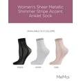 thumbnail image 2 of MeMoi Women's Sheer Metallic Shimmer Stripe Accent Anklet Sock - Womens - Female, 9-11, White, 2 of 7