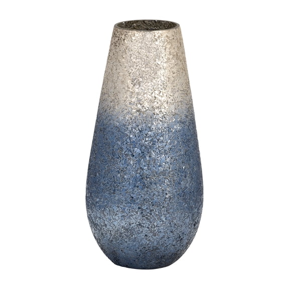 Sagebrook Home 12" Crackled Vase, Silver Blue Ombre, Cylinder, Glass, Contemporary, 6"L X 6"W X 12"H, Ombre