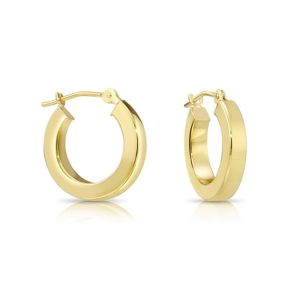 Tilo Jewelry 14K Yellow Gold Polished Chunky Square Tube Hoop Earrings (15mm) for Women, Men, Unisex