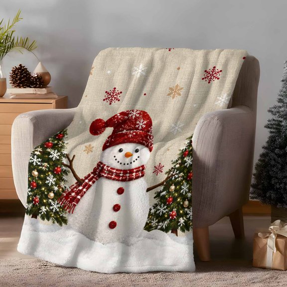 Christmas Snowman Throw Flannel Blanket Winter Country Xmas Tree Snowflake Star Ball Super Soft Cozy Bed Blanket, Lightweight Plush Fuzzy Bed Throw for Bedroom Sofa Couch Living Room 40x60In