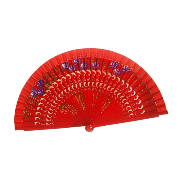 Abanico de mano plegable tradicional hecho a mano, ligero, de madera, para bodas y cosplay. rojo