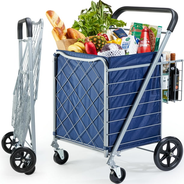 Folding HeavyDuty Shopping Cart Grocery Cart on Wheels with Extra Rear