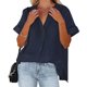 thumbnail image 1 of Top de manga corta con cuello en V para mujer, blusa elegante holgada informal de color liso para oficina, trabajo y citas, 1 of 5