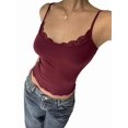 thumbnail image 2 of Women'S Square Neck Lace Tank Tops Sleeveless Crop Spaghetti Strap Summer Y2k Tops Wine Red L, 2 of 8