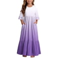 thumbnail image 2 of ITSAME Girls Maxi Dress Round Neck Ruffled 3/4 Sleeve Gradient Print Summer Flowy Casual A-Line Dress Purple Size 10, 2 of 7