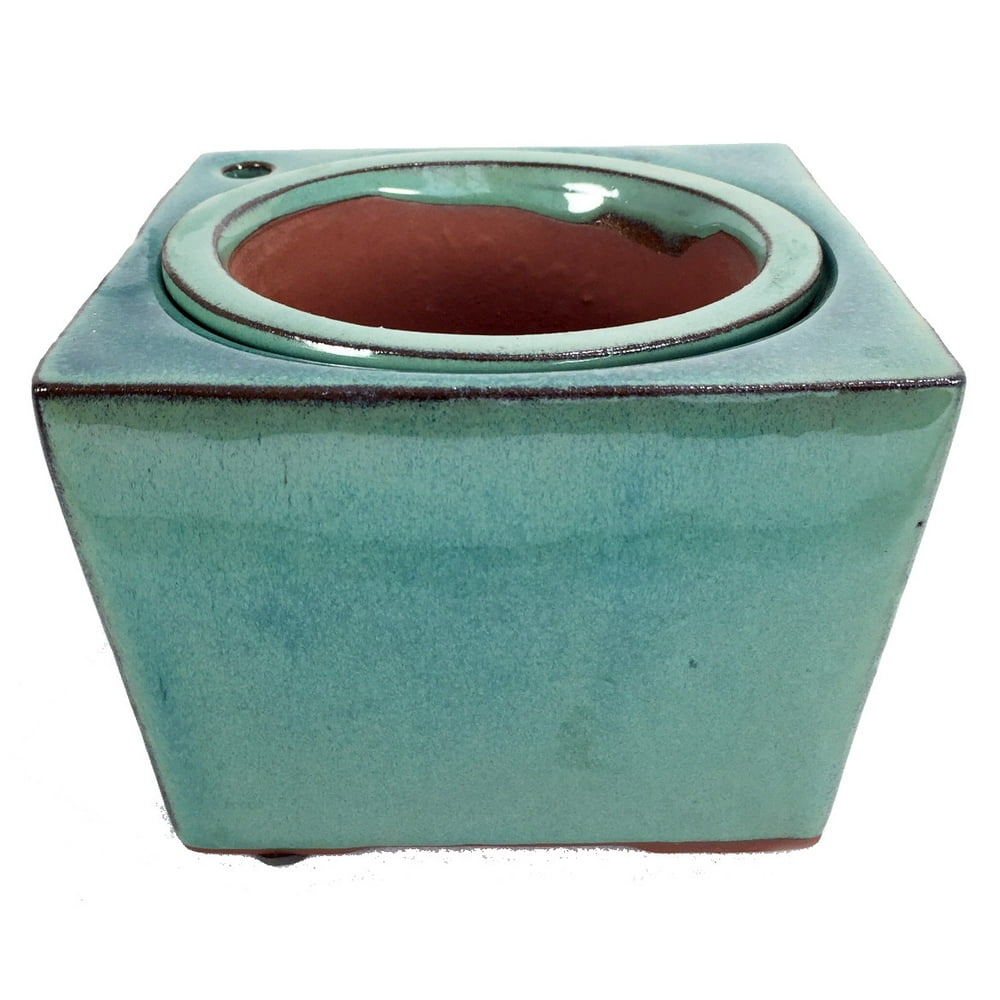 Self Watering Glazed Square Ceramic Pot Aqua 6" x 4 1/2" Walmart