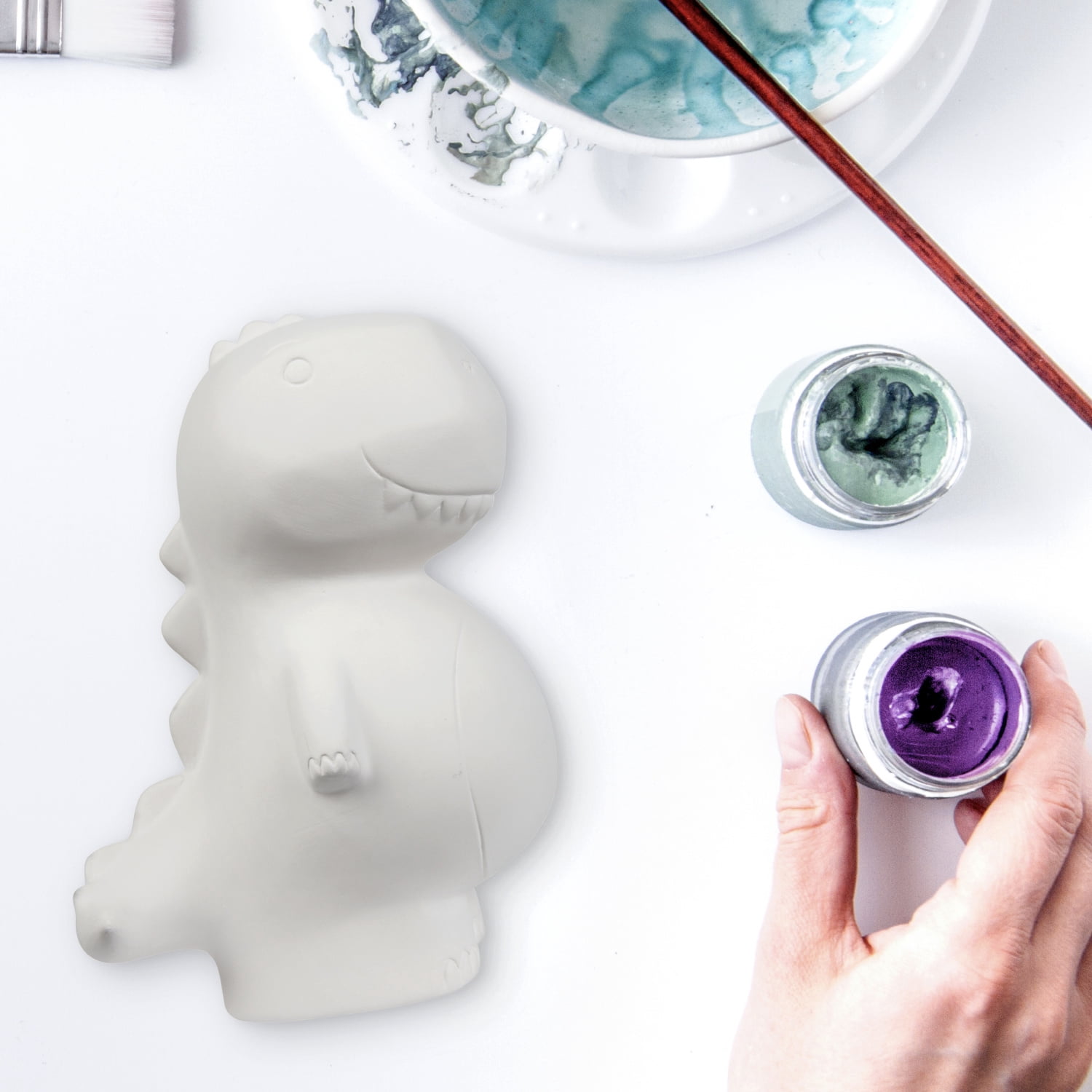 Hello Hobby Ceramic Paintable Bank T-Rex Figurine, 6.2" Height White Craft Base