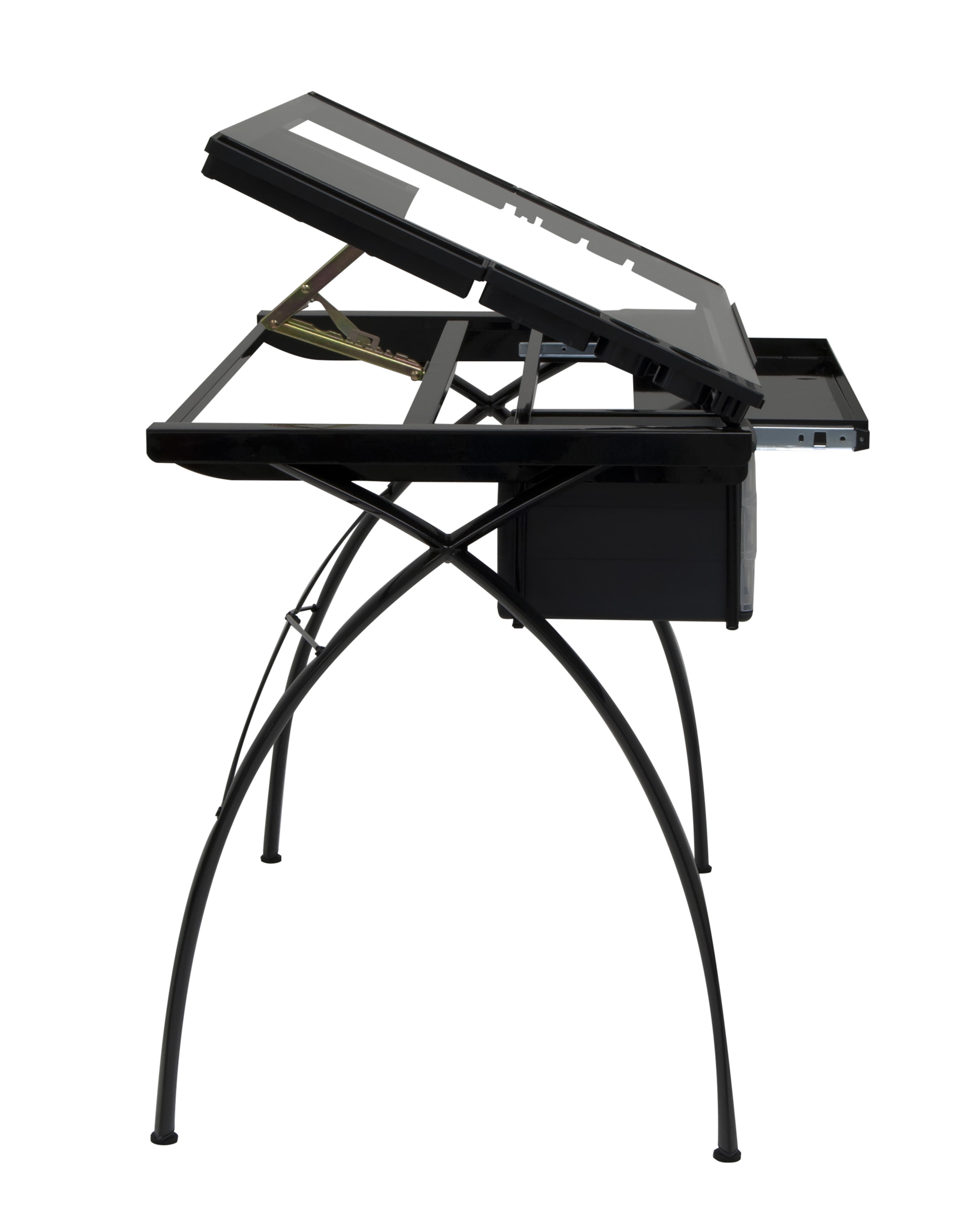 Studio Designs Futura Metal and Glass Drawing/Drafting Table with Adjustable Top and Storage in Black