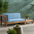 thumbnail image 3 of GDF Studio Keith Outdoor Acacia Wood Left Arm Loveseat and Coffee Table Set with Cushion, Teak and Blue, 3 of 14