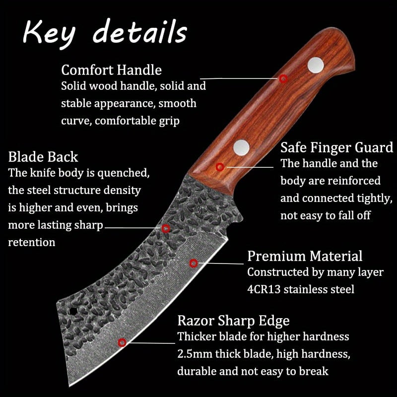9PCS Professional Kitchen Chef Knife Set with Stainless Steel Utility Boning Cheese Pizza Fish Mini Pocket Cutters for Convenient Food Preparation—including Butcher Knives and Hand Tools