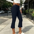 thumbnail image 6 of Lumtrix Women's Flare Capri Leggings Fold Over Low Rise Yoga Pants Slim Fit Soft Capris Workout Lounge Legging Navy S, 6 of 8