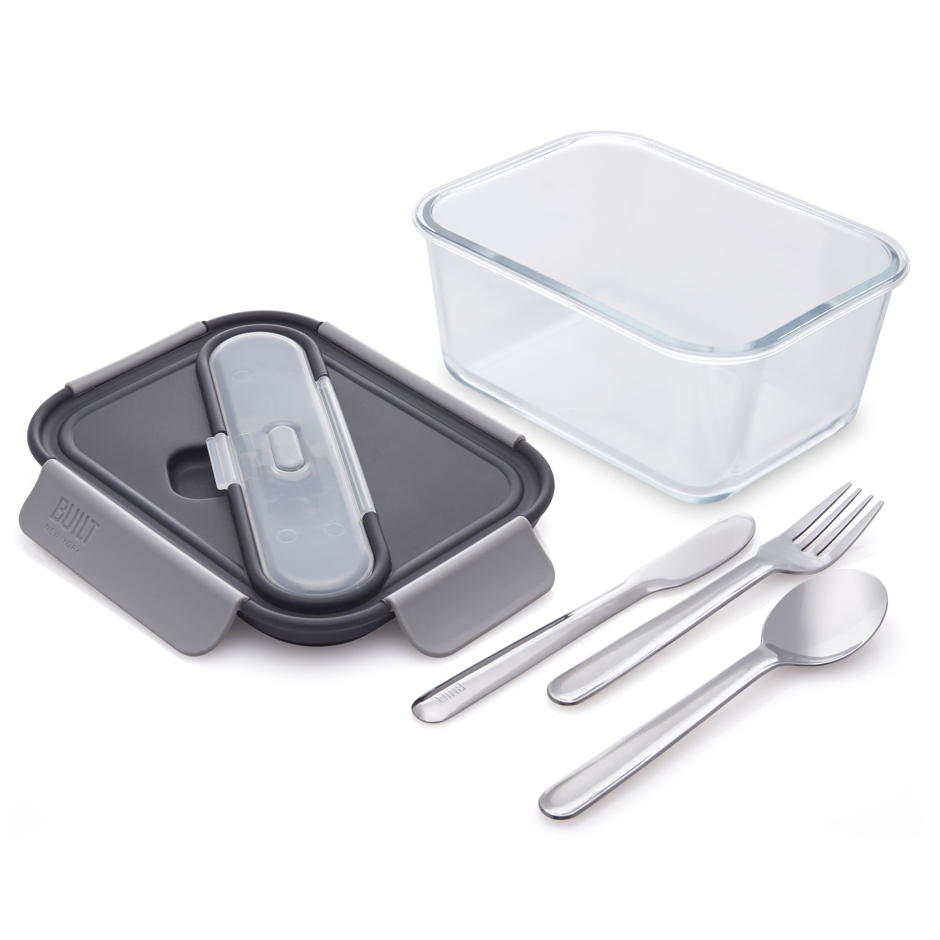 Built 5piece 45ounce Glass Bento Lunch with Stainless Steel Utensils