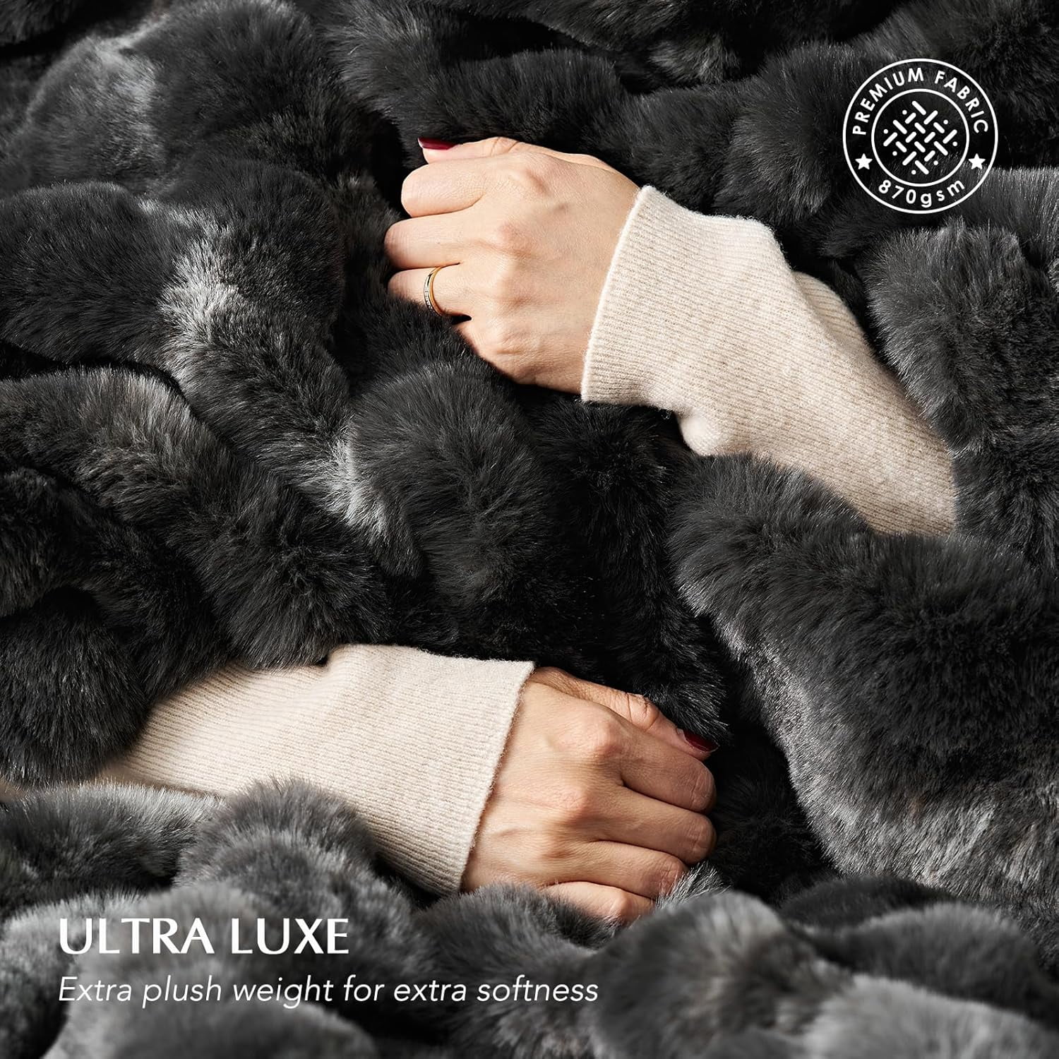 EverGrace Ultra Soft Luxury Fluffy Faux Rabbit Fur Throw Blanket, Thick Warm Bubble Throw for Bed, Cozy Plush Reversible Blankets for Couch, Chair, Sofa, Marble Black, 50x60 Inches