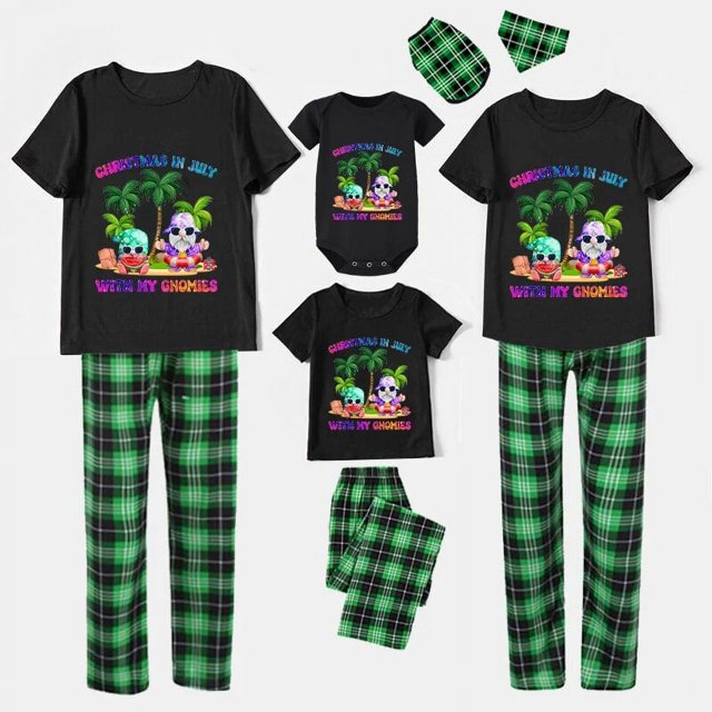 Pijamas familiares navideños a juego, conjuntos de pijamas negros, My Gnomies, Christams In July