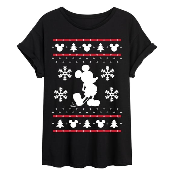 Disney - White Christmas Mickey - Juniors Oversized Graphic T-Shirt