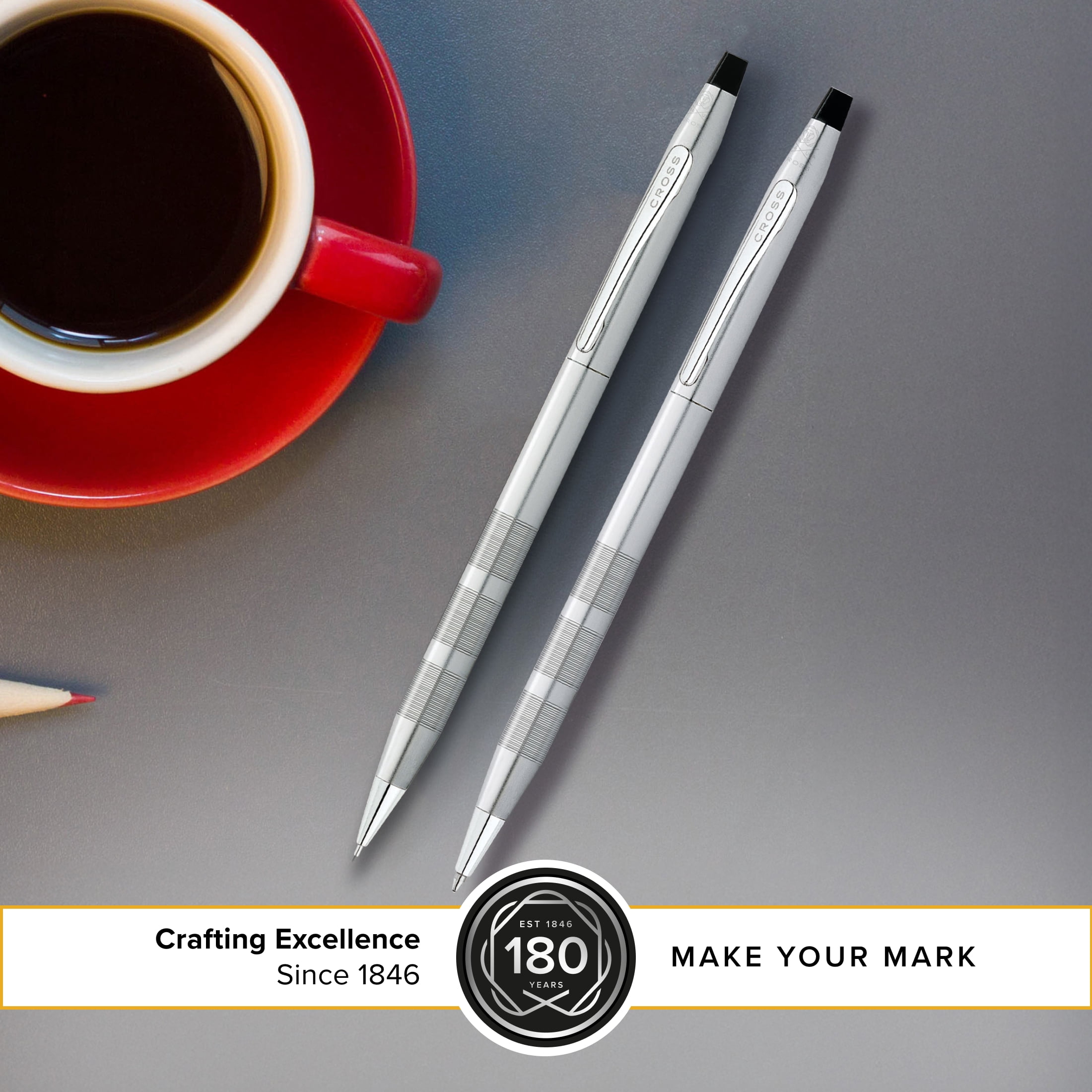 Cross Classic Century Refillable Medium Ballpoint Pen and 0.5mm Pencil Set, Includes Premium Gift Box - Satin Chrome