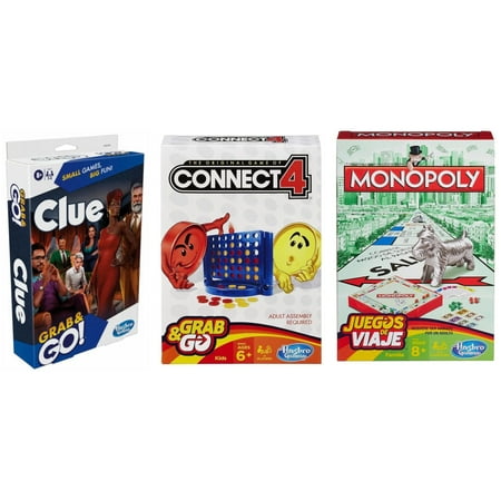 [3-PACK GRAB AND GO BUNDLE] - Hasbro Classic Family Games - Connect 4, Monopoly and Clue