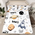 thumbnail image 2 of Homewish Cartoon Rocket 3pcs Twin Sheet Sets for Preppy Children Boys,Outer Space Twin Fitted Sheet,Universe Galaxy Planet Breathable Flat Sheet,Ultra Soft Home Decor, 2 of 7