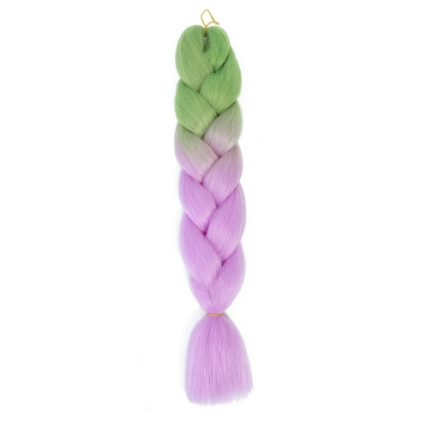 Zhuge Extensiones de cabello trenzado para mujeres, 6 paquetes de 100 g/paquete, 24 pulgadas, de verde a violeta claro