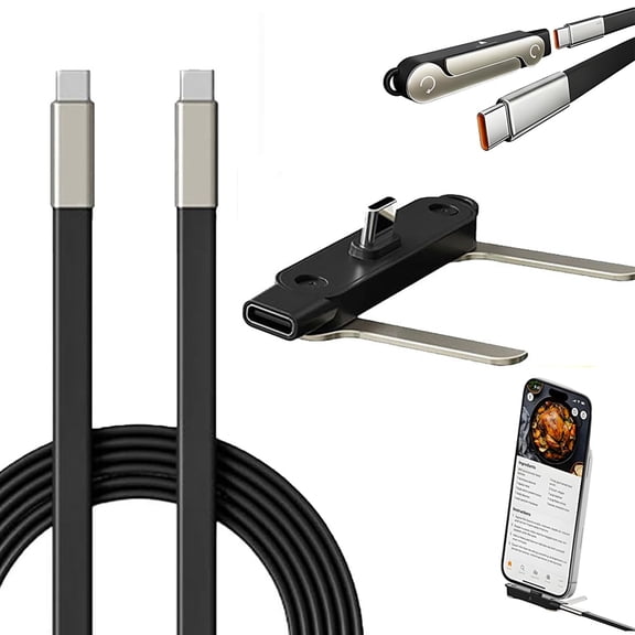 2-in-1 Phone Stand and Charger Cable, Foldable Cord Holder for Smartphones and Tablets, 240W