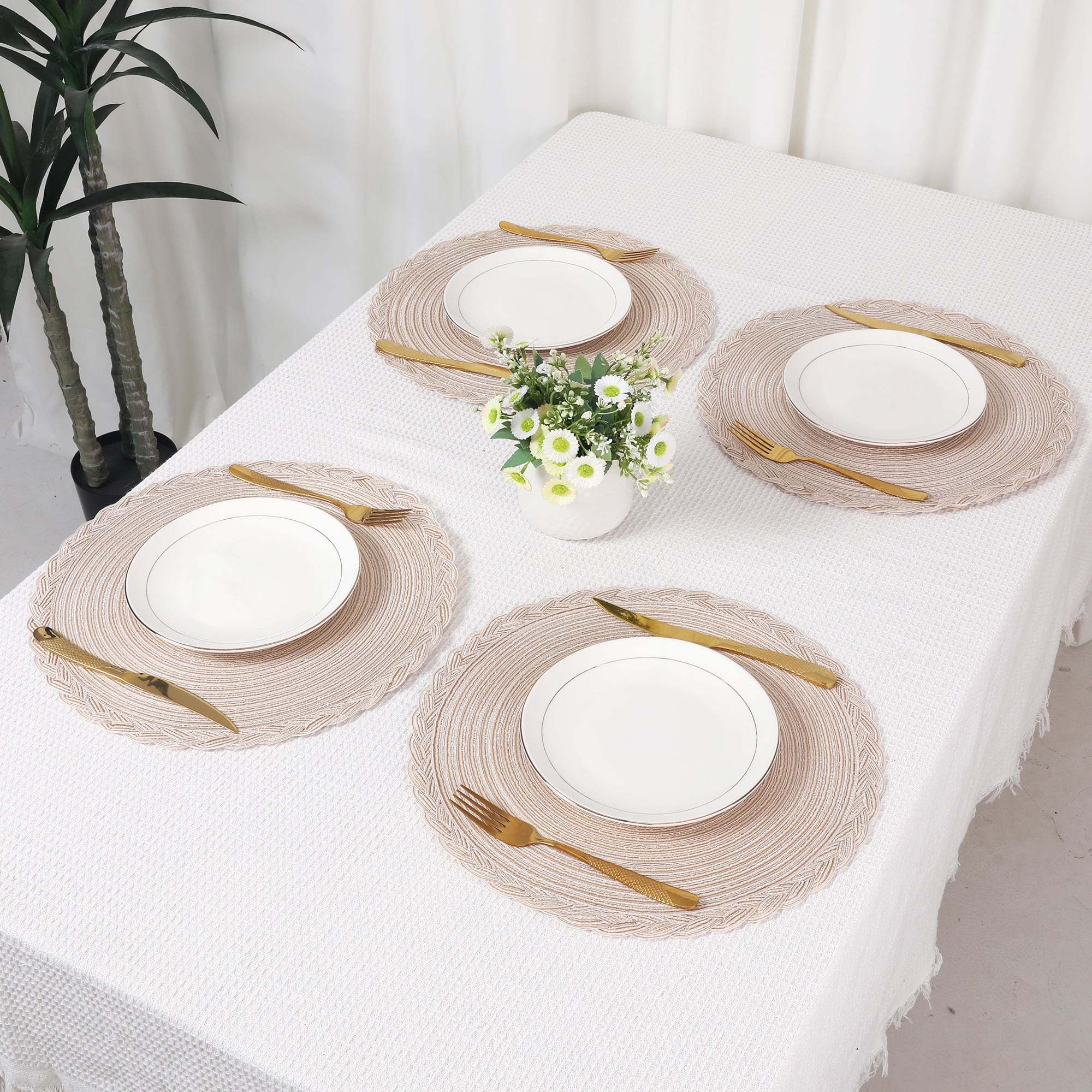 Unique Bargains Rustic Placemats Set of 6 Placemats Kitchen Table Mat Cream