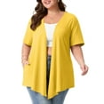thumbnail image 2 of PINKSIR Women's Plus Size Short Sleeve Cardigan Lightweight Breathable Summer Open Front with Pockets Bright Yellow 2X, 2 of 8
