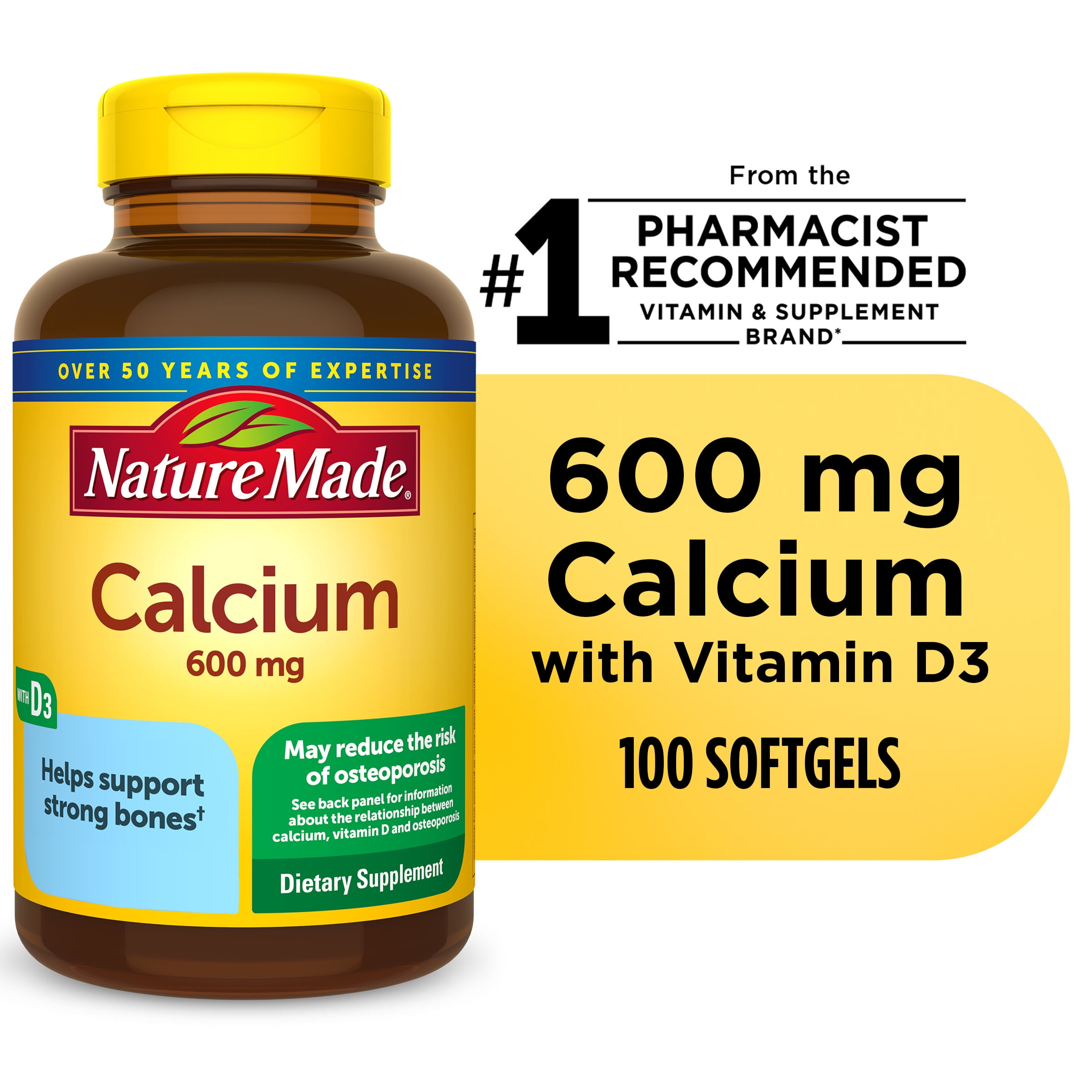 Nature Made Calcium 600 Mg With Vitamin D3 Softgels Dietary Supplement 