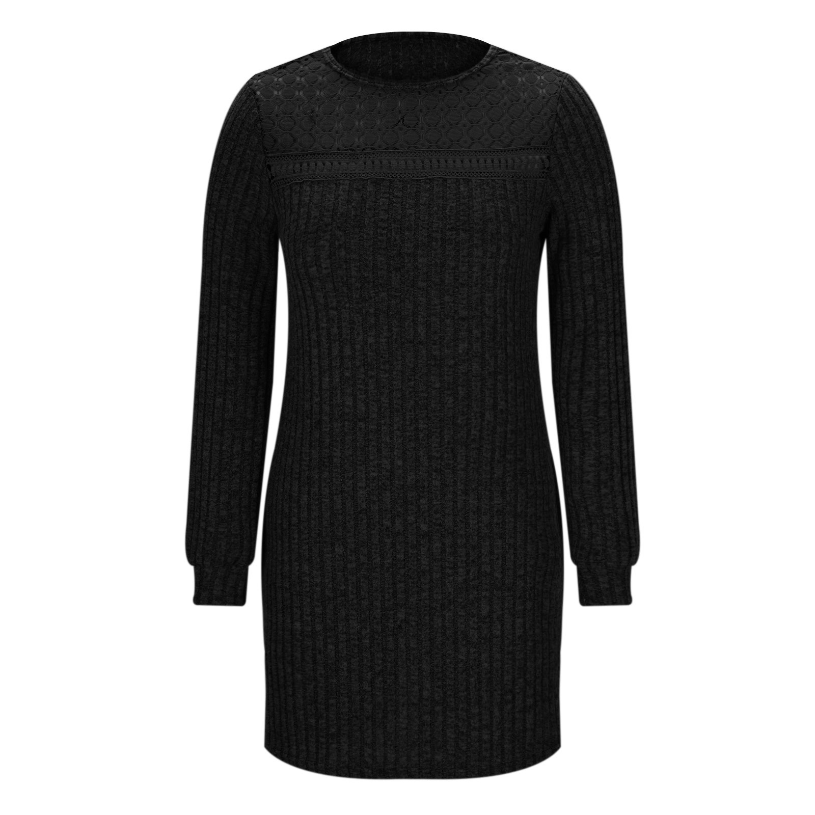 Jinhomg Lace Dresses for Women Long Sleeve Eyelet Ribbed Knit Mini Dress Loose Fit Casual Dresses Spring Clothes Outfits