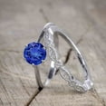 thumbnail image 3 of JeenMata 1.5 ct - Round Cut Lab Created Blue Sapphire - Vintage Wedding Ring - Trio Wedding Set - 18K White Gold over Silver, 3 of 6