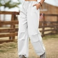 thumbnail image 4 of RYRJJ Baggy Parachute Pants for Women Drawstring Elastic Low Waist Ruched Cargo Pants Multiple Pockets Jogger Y2K Streetwear Pants(White,XXL), 4 of 6