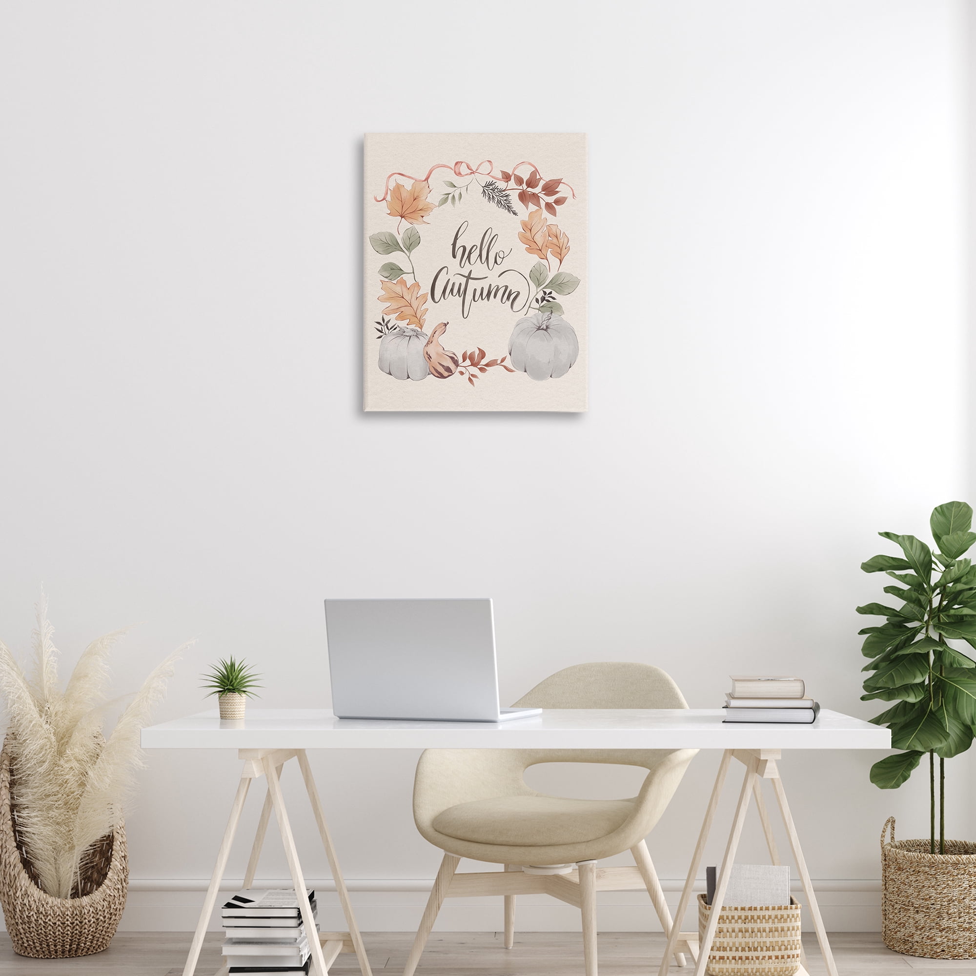 Stupell Industries Hello Autumn with Garland Animals Painting Wrapped Canvas Art Print Wall Art, 24 x 30