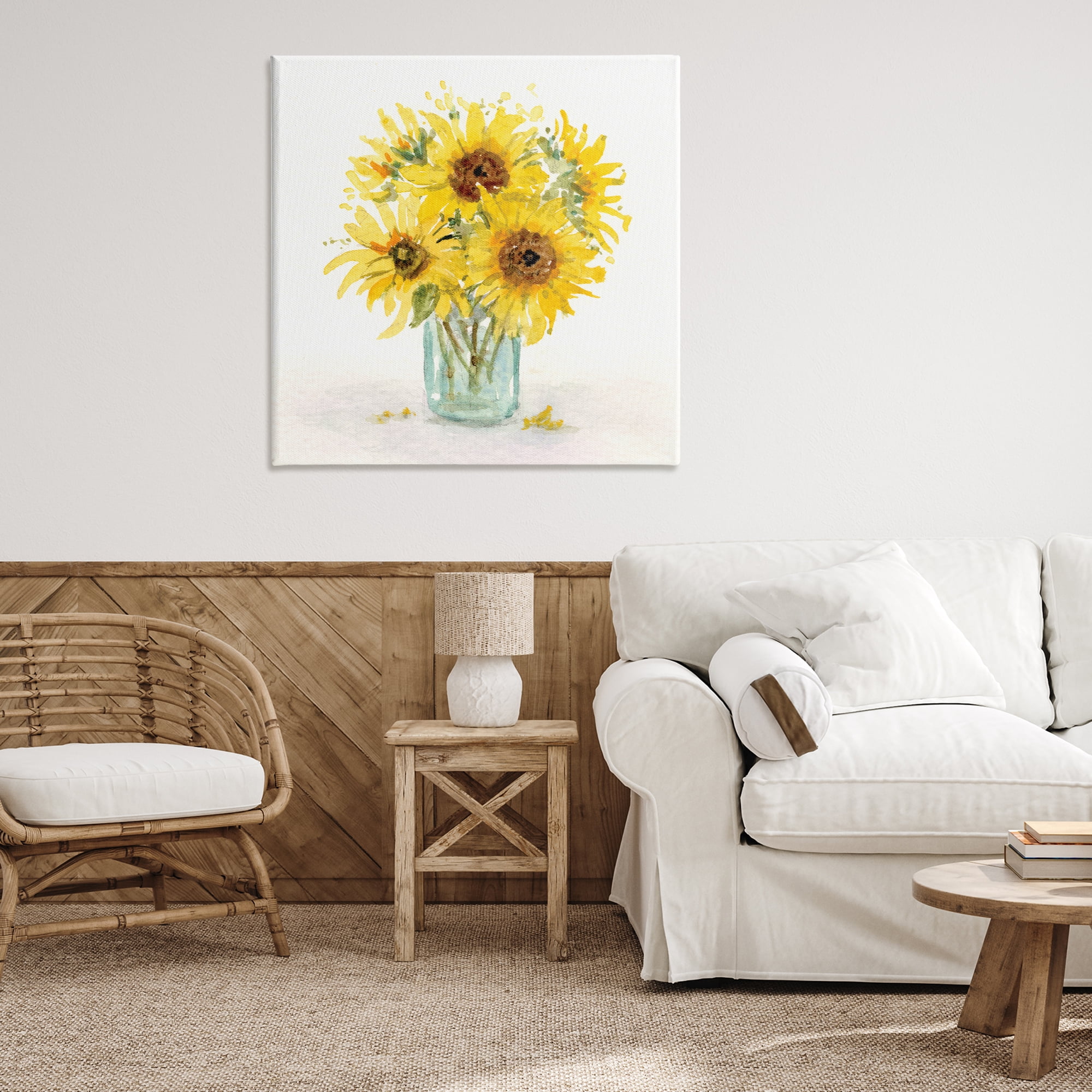 Stupell Industries Soft Sunflower Jar Plants & Flowers Painting Wrapped Canvas Art Print Wall Art, 36 x 36