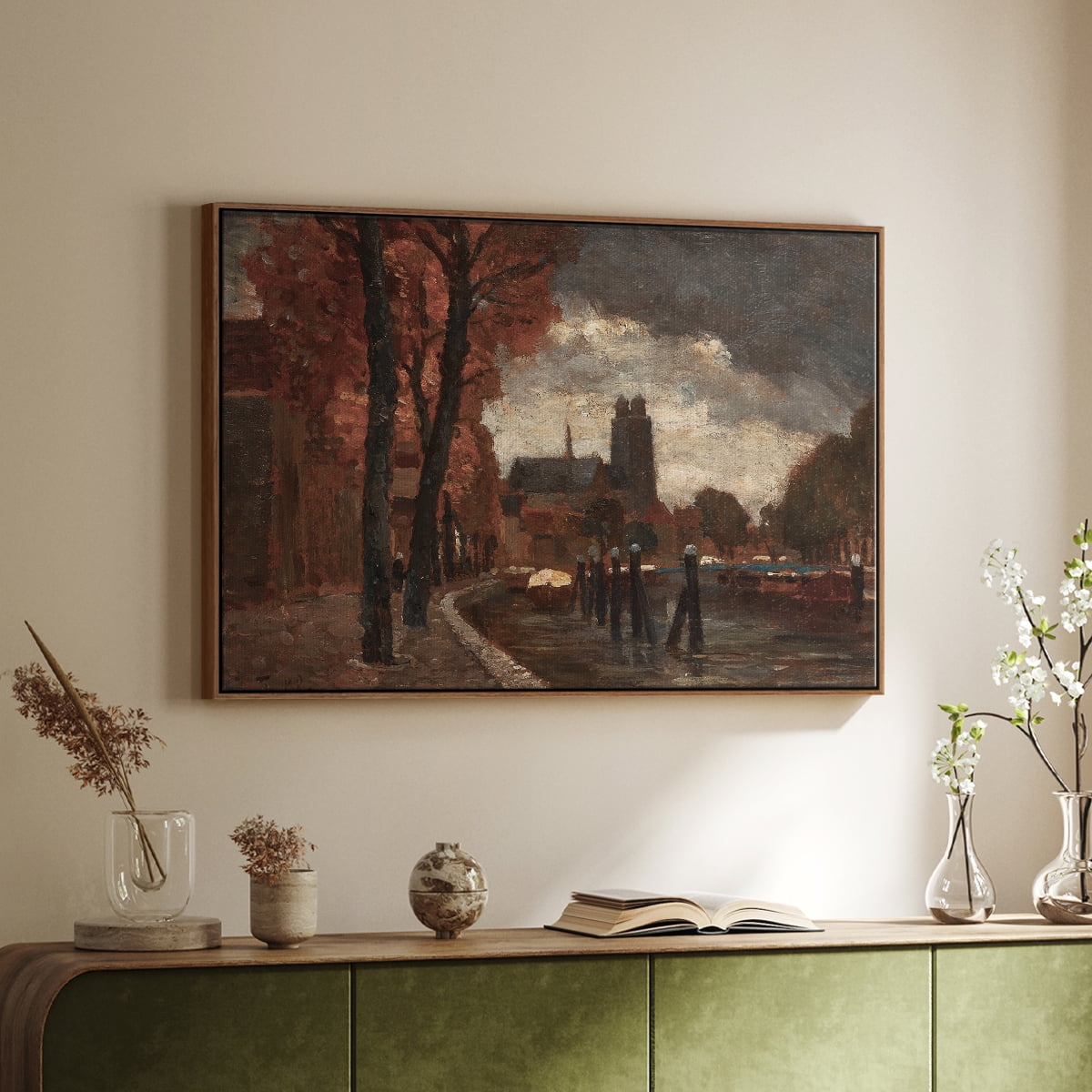 Vintage Landscape-CCXXXI By Wexford Home Framed in Walnut Wood Gallery Wrapped Canvas 25 in. x 37 in.
